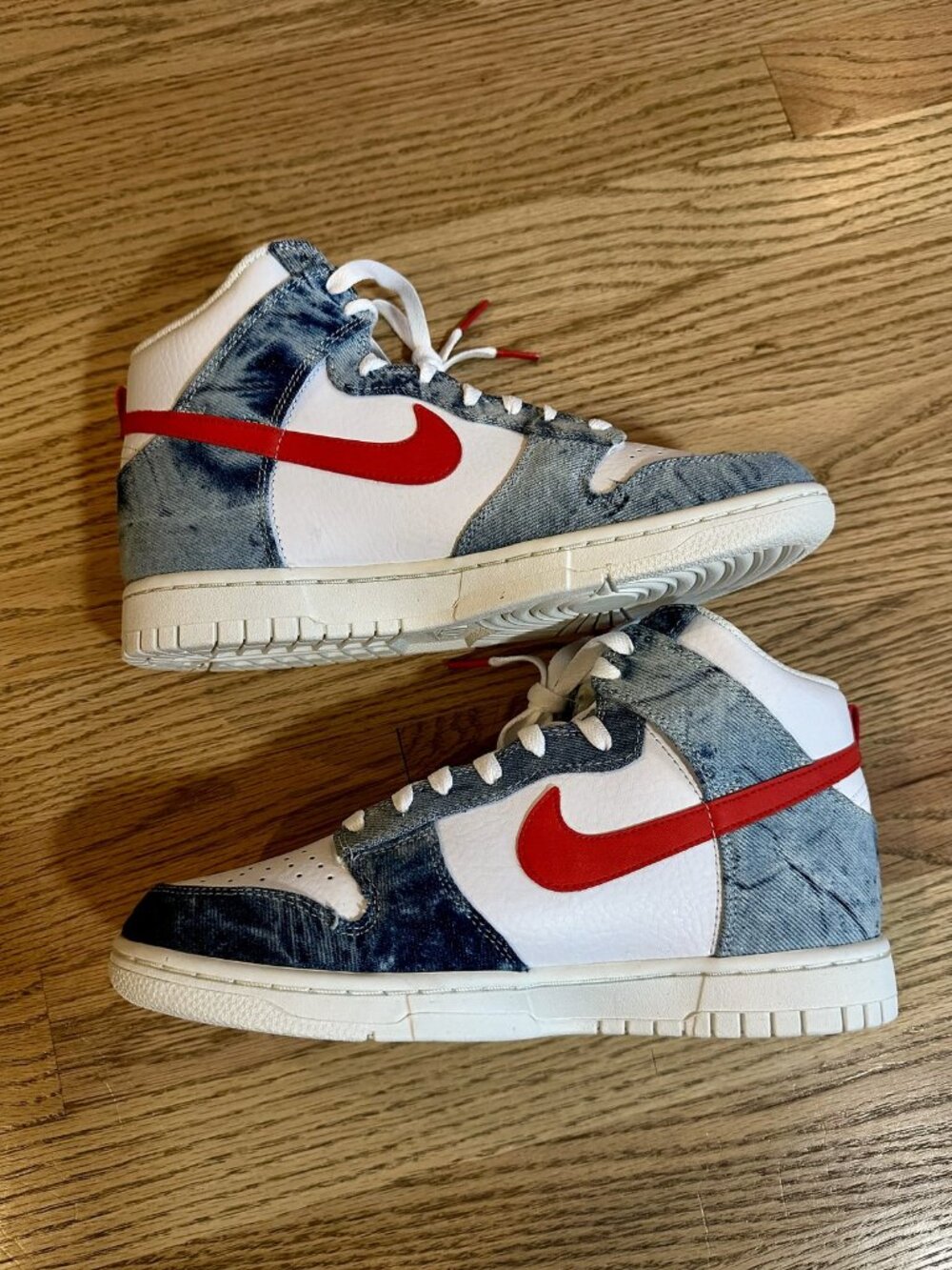 Nike Dunk High Washed Denim Red Swoosh Women's 9 / Men's 7.5